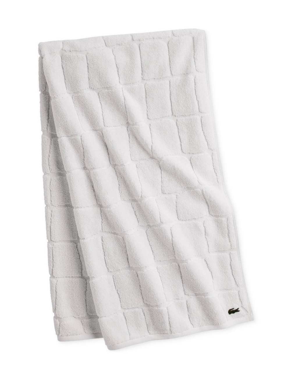 Lacoste White Textured Cotton Bath Towel with Crocodile Logo 100% Cotton